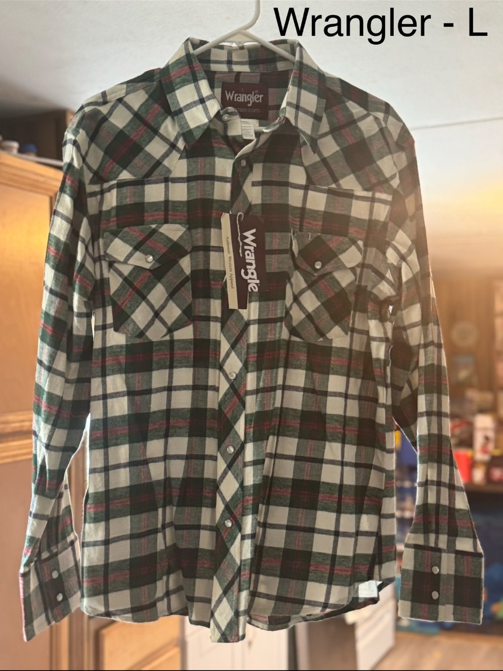 Wrangler Men’s Plaid Button-Down Shirt - Green, White, Black
